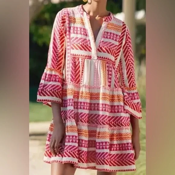 Cotton Mini Dress Hot Pink / Orange - Picture 6 of 6